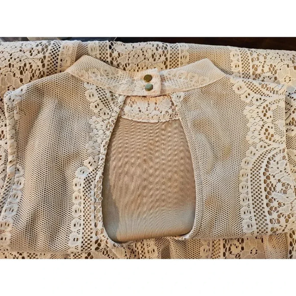 Cream Lace over Nude Short Lace Slip Cocktail Dress by Fire Los Angeles SZ SM - Picture 5 of 13